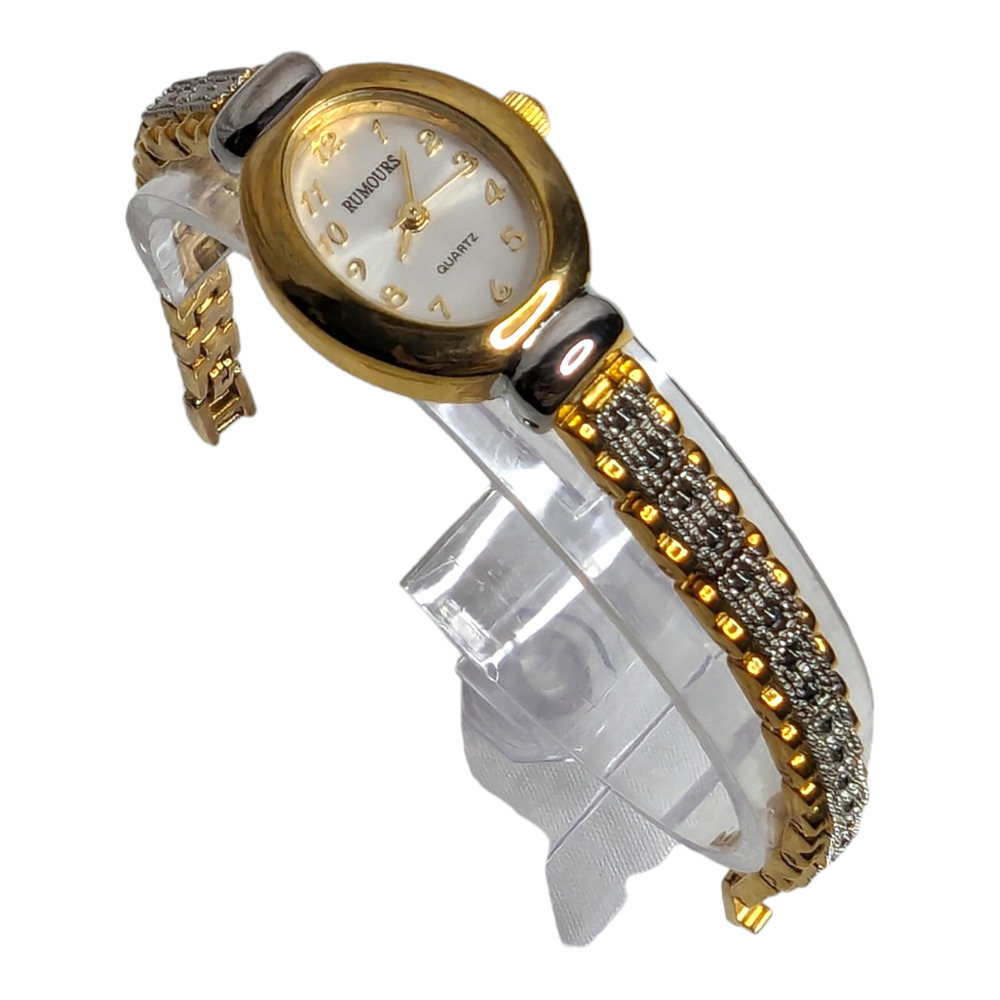 Rumours Womens‎ Two Tone Silver Marcasite Metal Band Wristwatch Jewelry